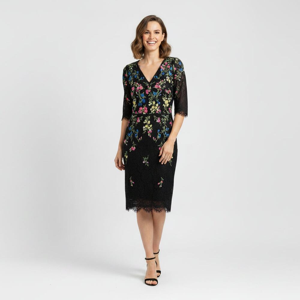 Teri Jon black lace embroidered dress, size 8, NEW WITH TAGS!